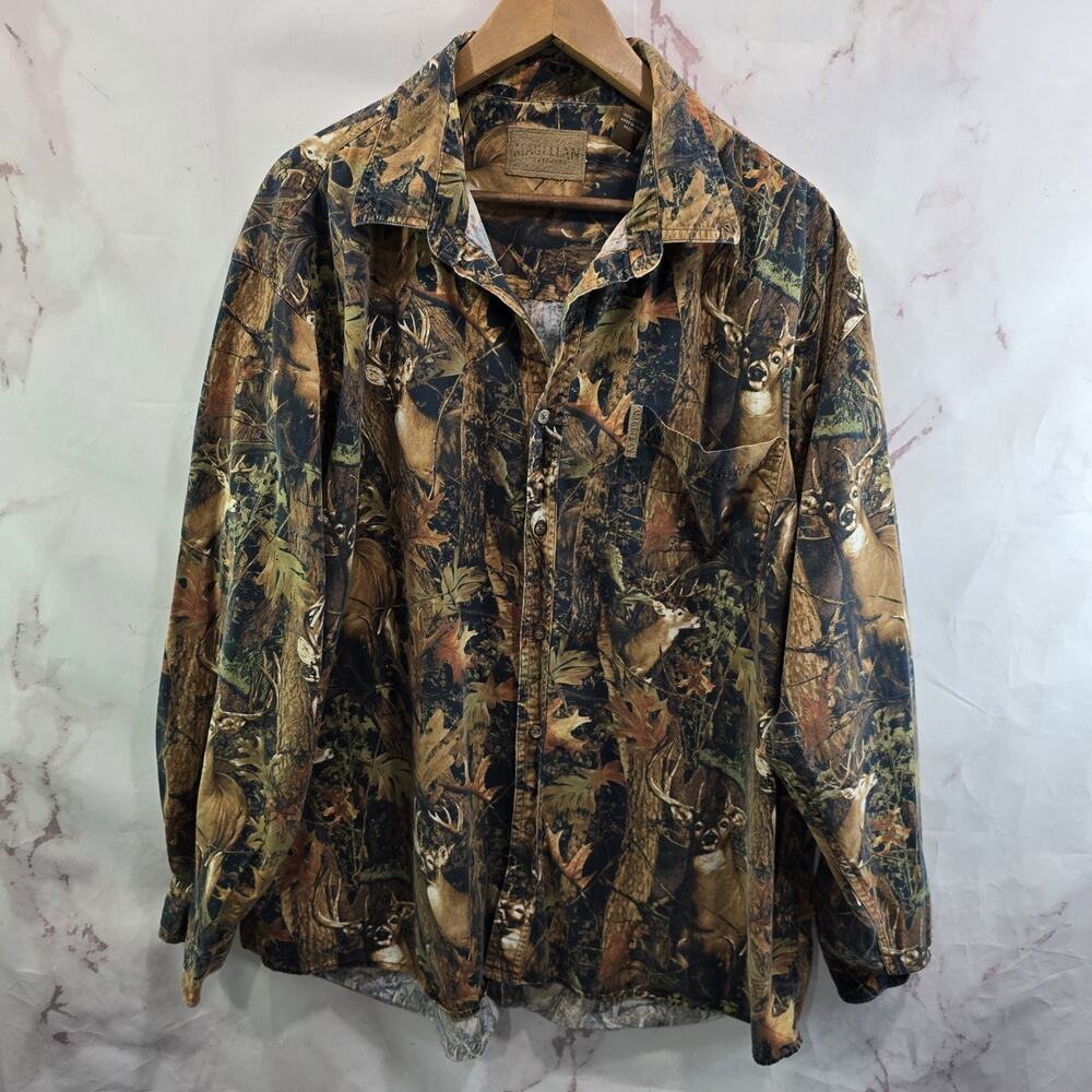 Magellan Shirt Mens XXL Button Up Deer Print Long Sleeve Nature Camo Hunting
